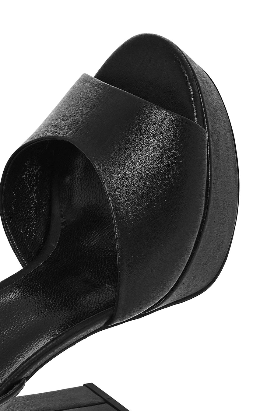 Women's Black Ankle Buckle Platform High Thick Heel Leather Sandals