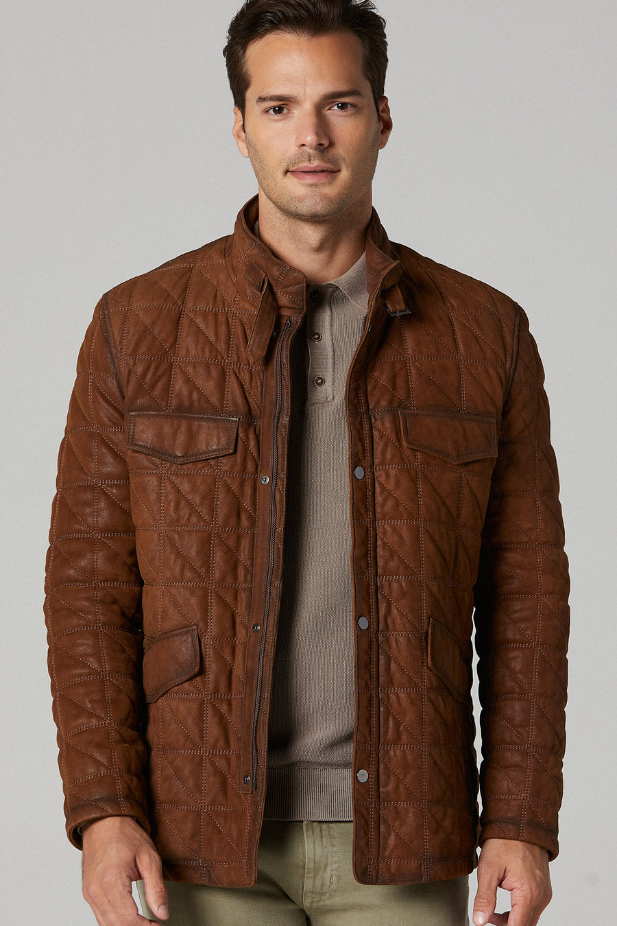 Lukaku Men's Cognac Leather Coat