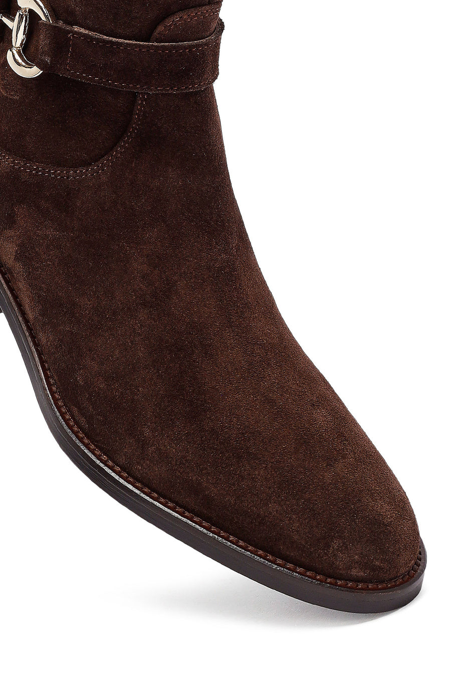 Woman Brown Zippered Low Heel Suede Leather Boot