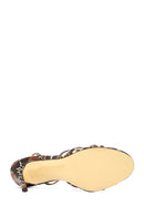 Women's Brown High Thin Heel Patterned Leather Sandals | Derimod
