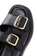 Women's Black Ankle Strap Double Buckle Leather Sandals | Derimod