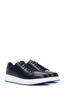 Men's Navy Blue Leather Thick Soled Sneaker | Derimod