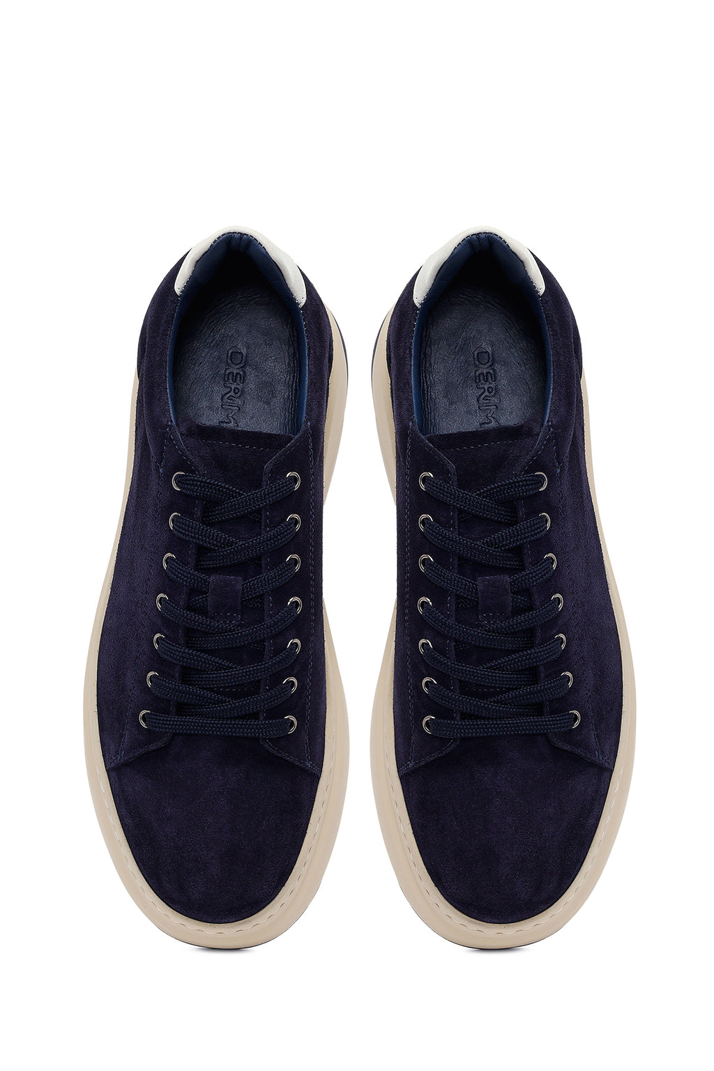 Erkek Lacivert Bağcıklı Kalın Tabanlı Süet Deri Sneaker