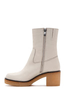 Women's Beige Leather Zippered Heeled Boots | Derimod