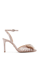 Women's Beige Ankle Strap Stone Thin Heeled Leather Stiletto | Derimod