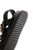 Women's Black Stone Flat Sandals | Derimod