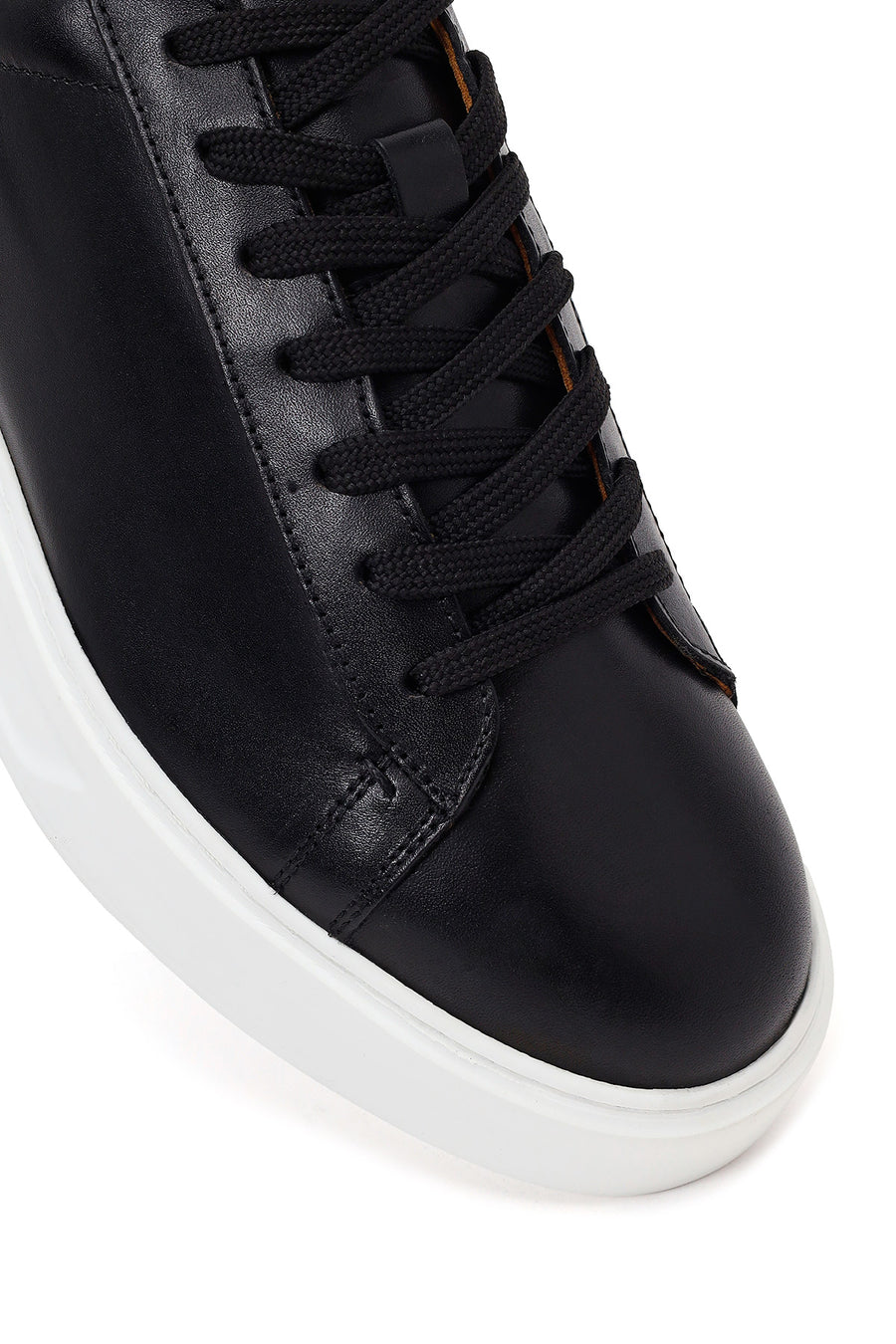 Erkek Siyah Bağcıklı Kalın Tabanlı Deri Sneaker