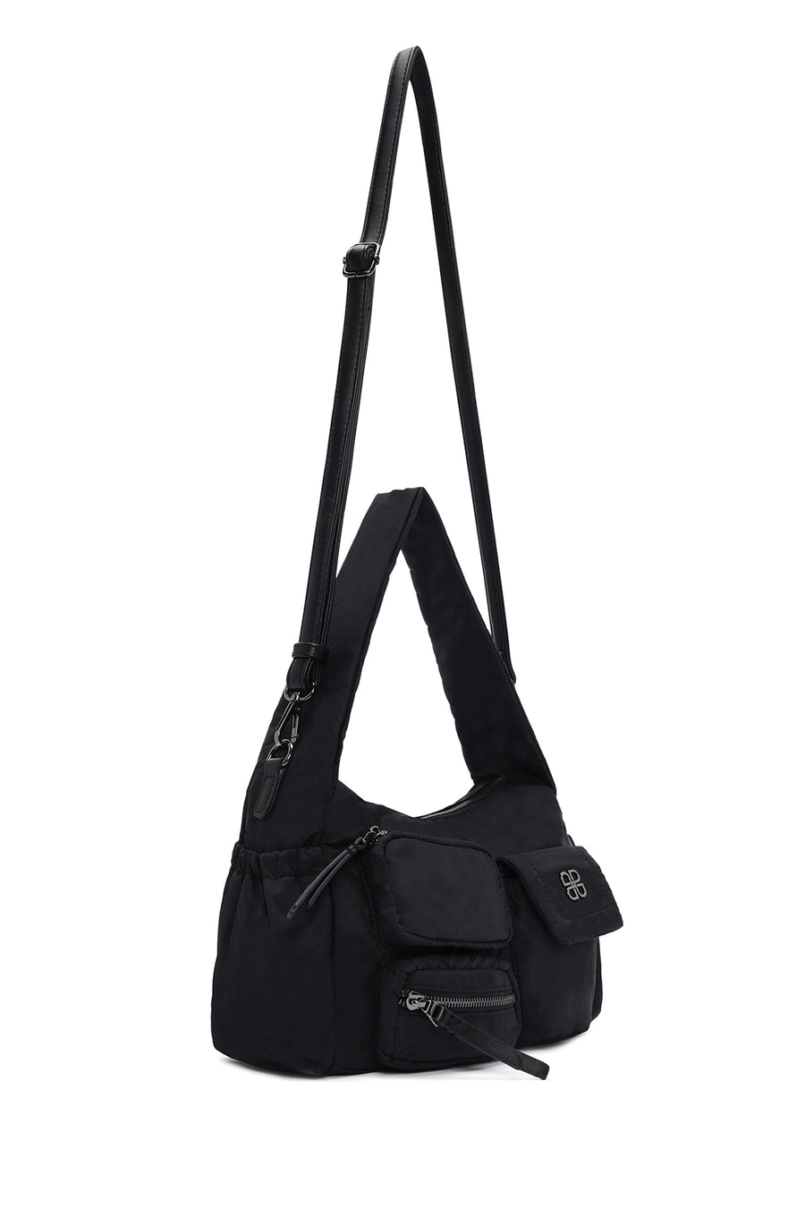Women Black Long Strap Fabric Shoulder Bag