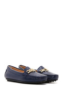 Women's Navy Blue Leather Buckle Loafer | Derimod