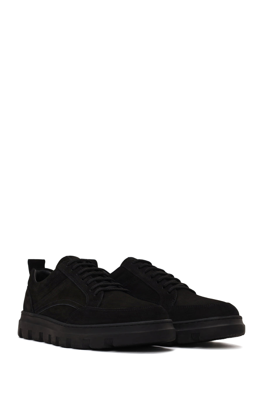 Erkek Siyah Bağcıklı Nubuk Deri Casual Sneaker