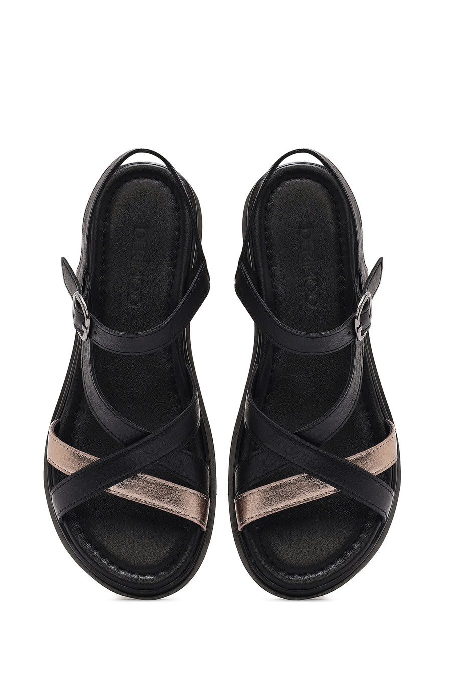 Women's Black Leather Ankle Buckle Sandals