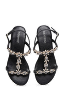 Women's Black Ankle Strap Stone Sandals | Derimod