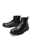 Men's Black Leather Zippered Boots | Derimod