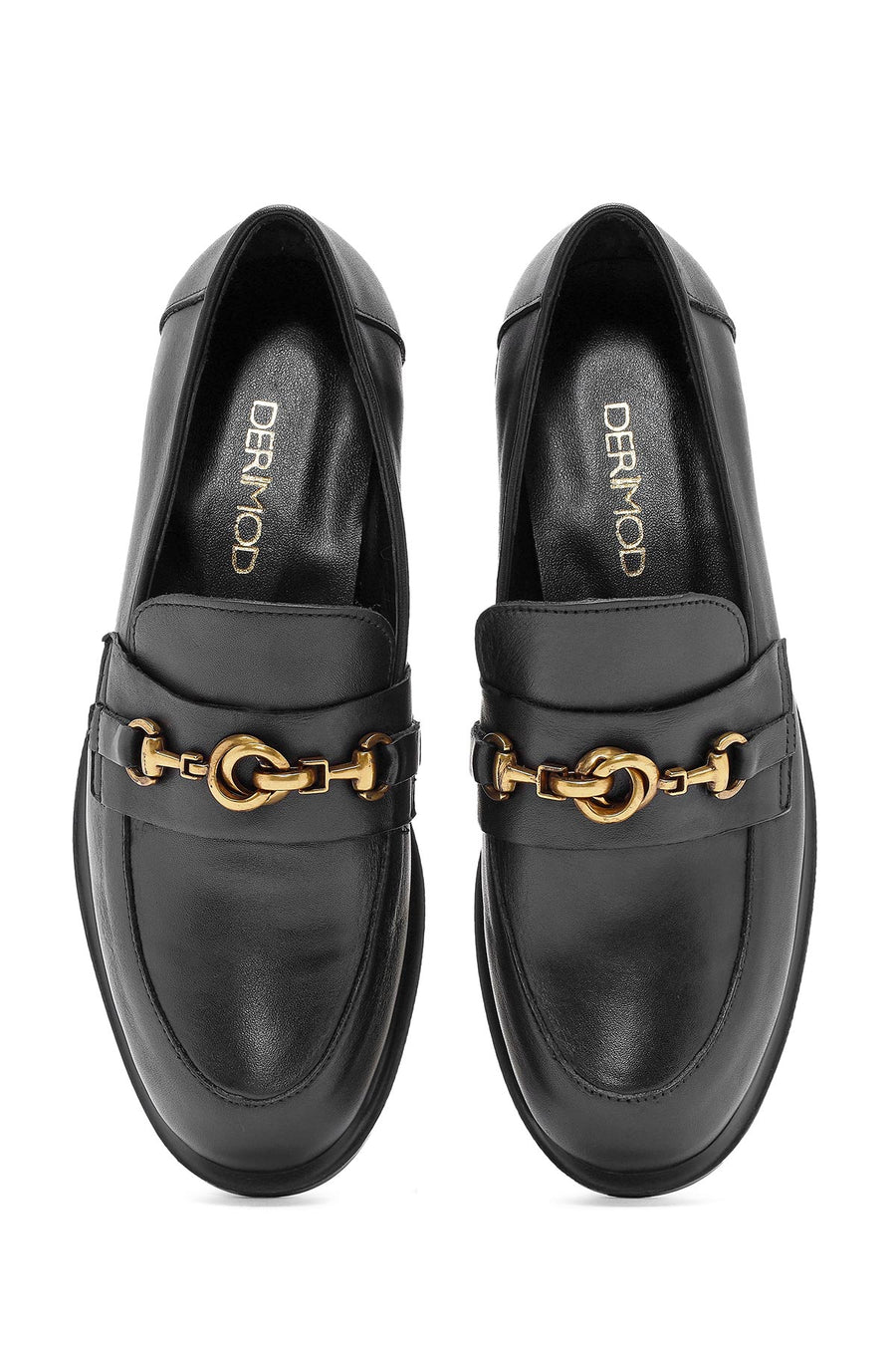 Kadın Siyah Toka Detaylı Deri Maskülen Loafer