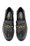 Women's Black Buckle Detailed Leather Masculine Loafer | Derimod