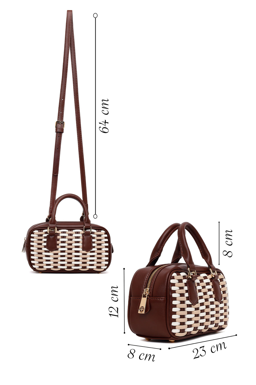 Woman Brown Long-Strap Braided Mini Shoulder Bag