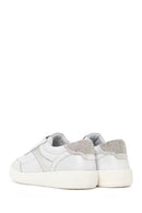 Woman White Lace-Up Chunky Sole Rhinestone Leather Sneaker | Derimod