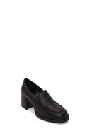 Woman Black Chunky-Heeled Leather Masculine Loafer | Derimod