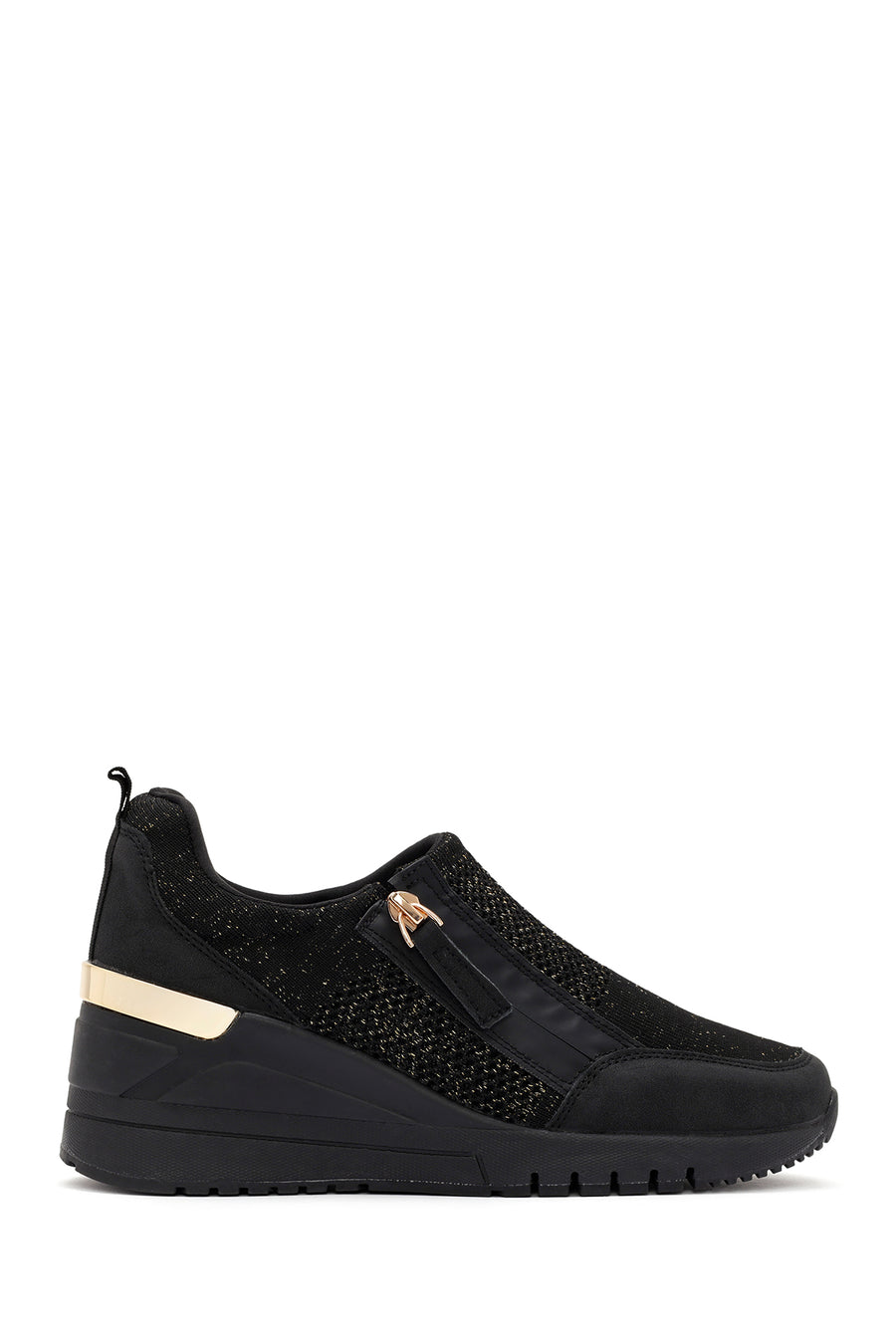 Derimod Zero Kadın Siyah Fermuarlı Dolgu Topuklu Kumaş Sneaker 24WFD43086F | Derimod