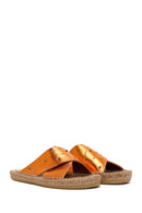 Women's Orange Metallic Leather Straw Sole Espadrille Slippers | Derimod