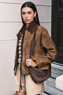 Freedom Woman Camel Oversize Suede Leather Jacket | Derimod