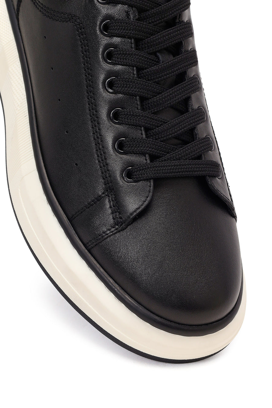 Erkek Siyah Kalın Tabanlı Deri Sneaker