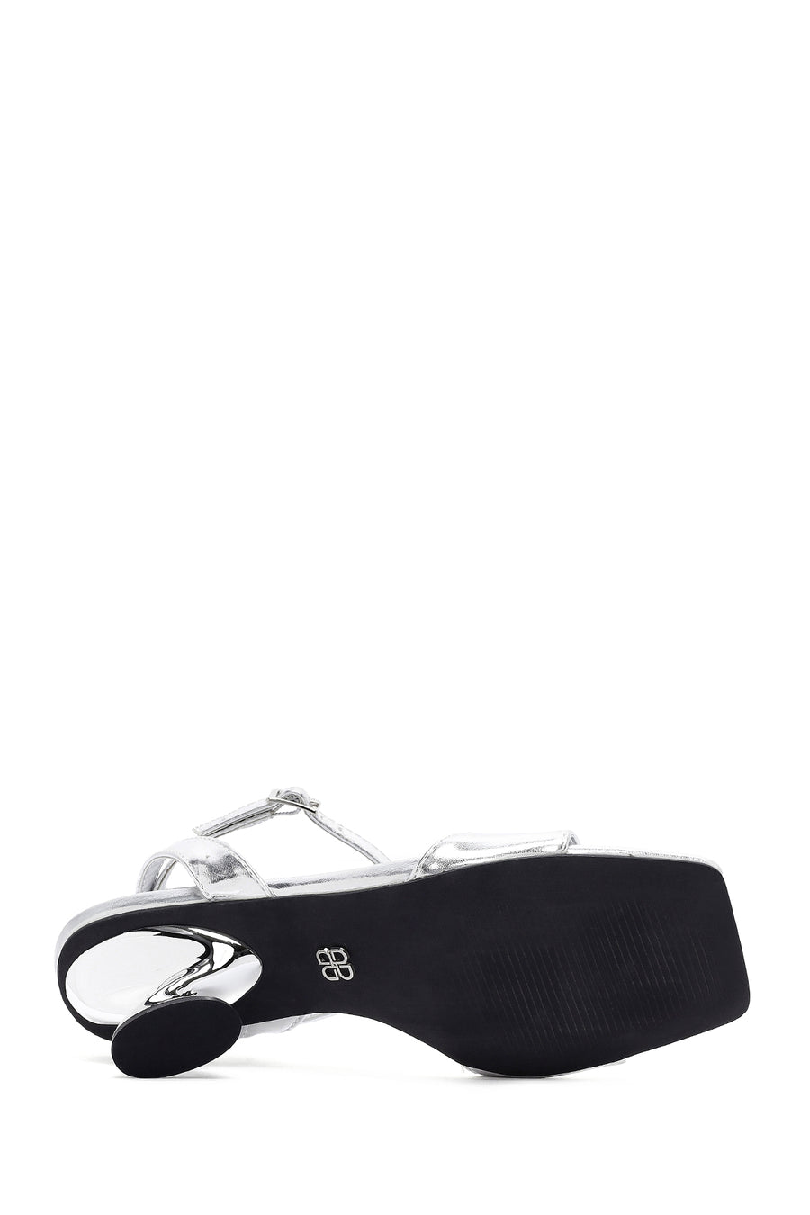 Women's Silver Ankle Buckle Chunky Heel Metallic Sandals