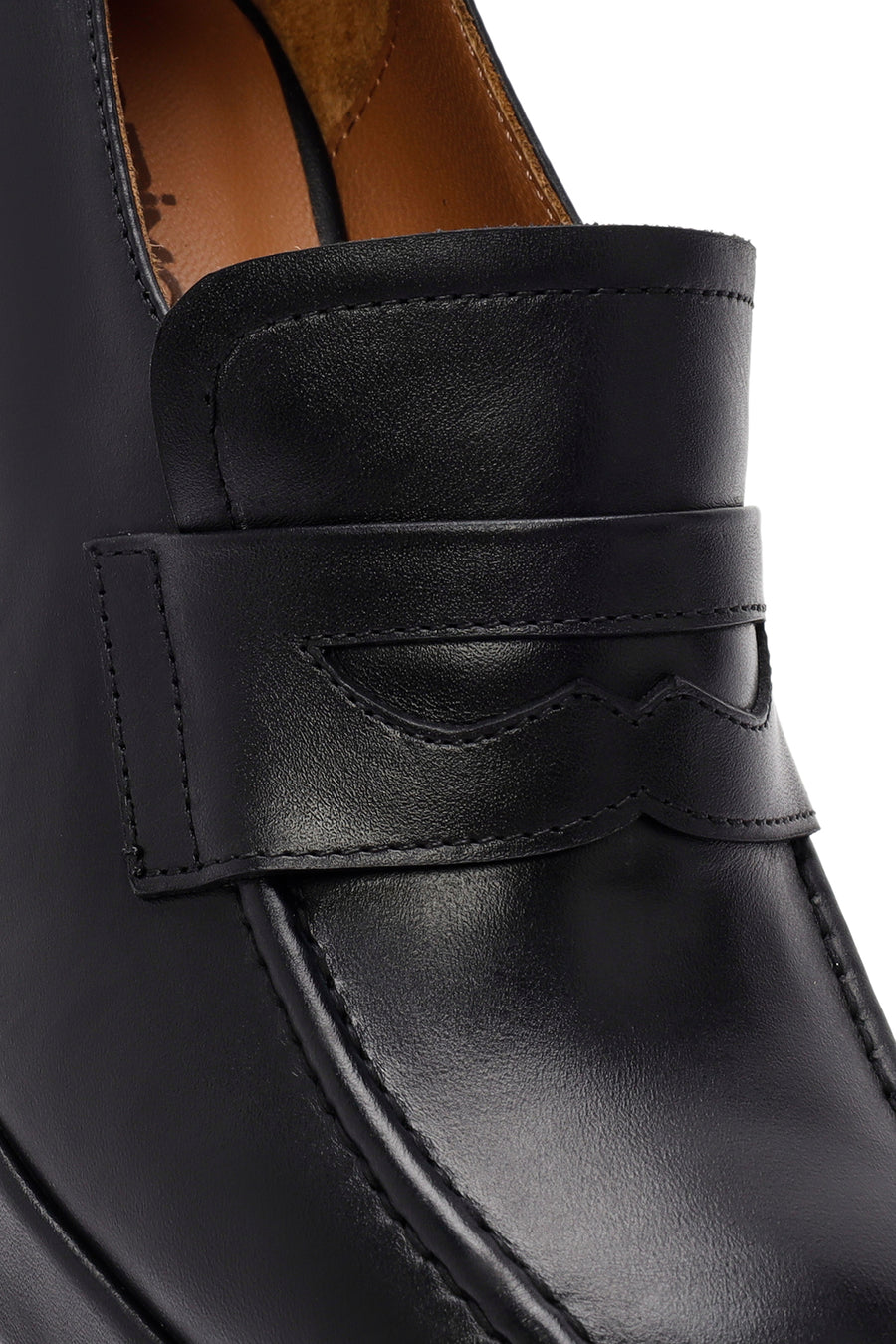 Kadın Siyah Kalın Yüksek Topuklu Deri Maskülen Loafer