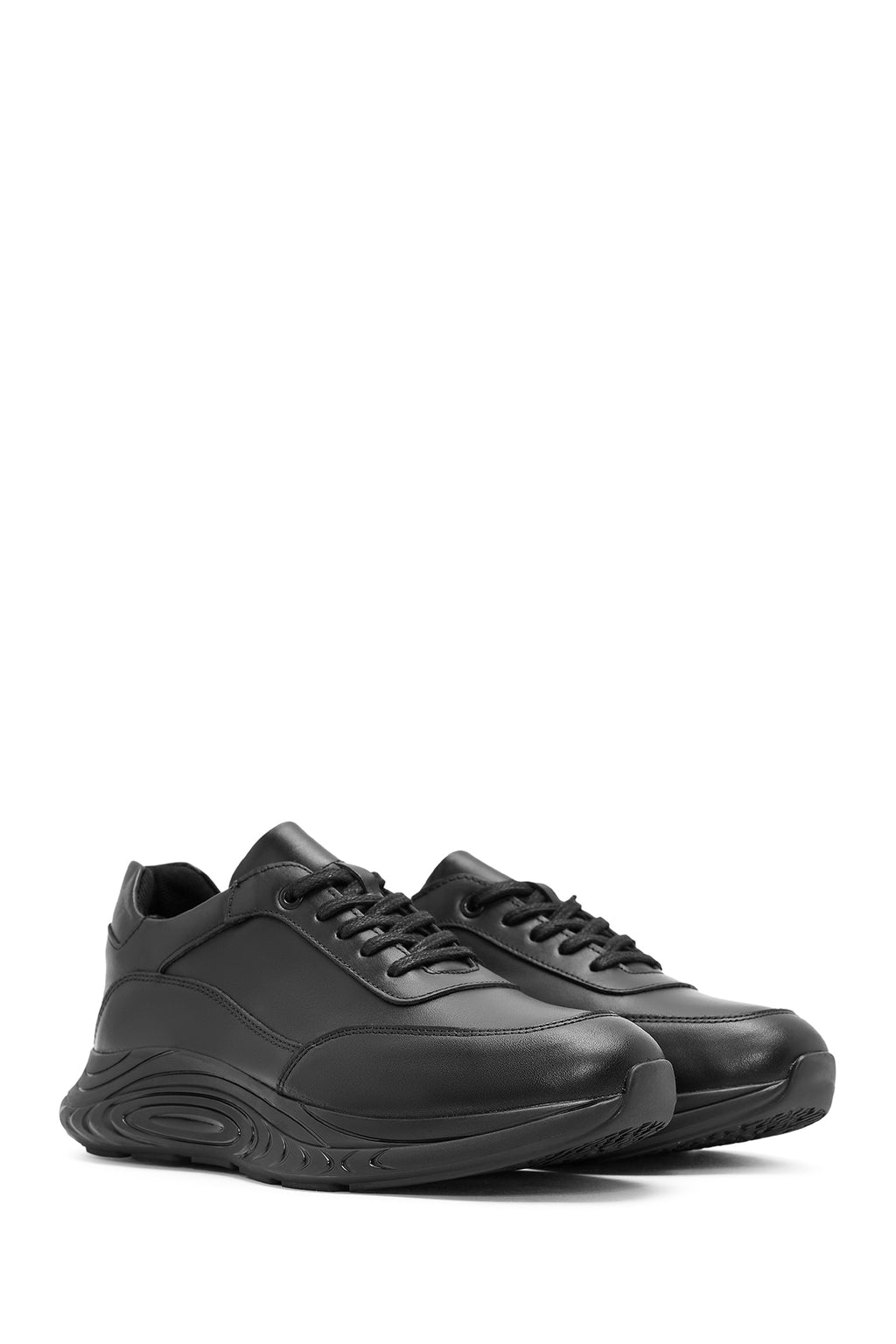 Erkek Siyah Bağcıklı Deri Sneaker
