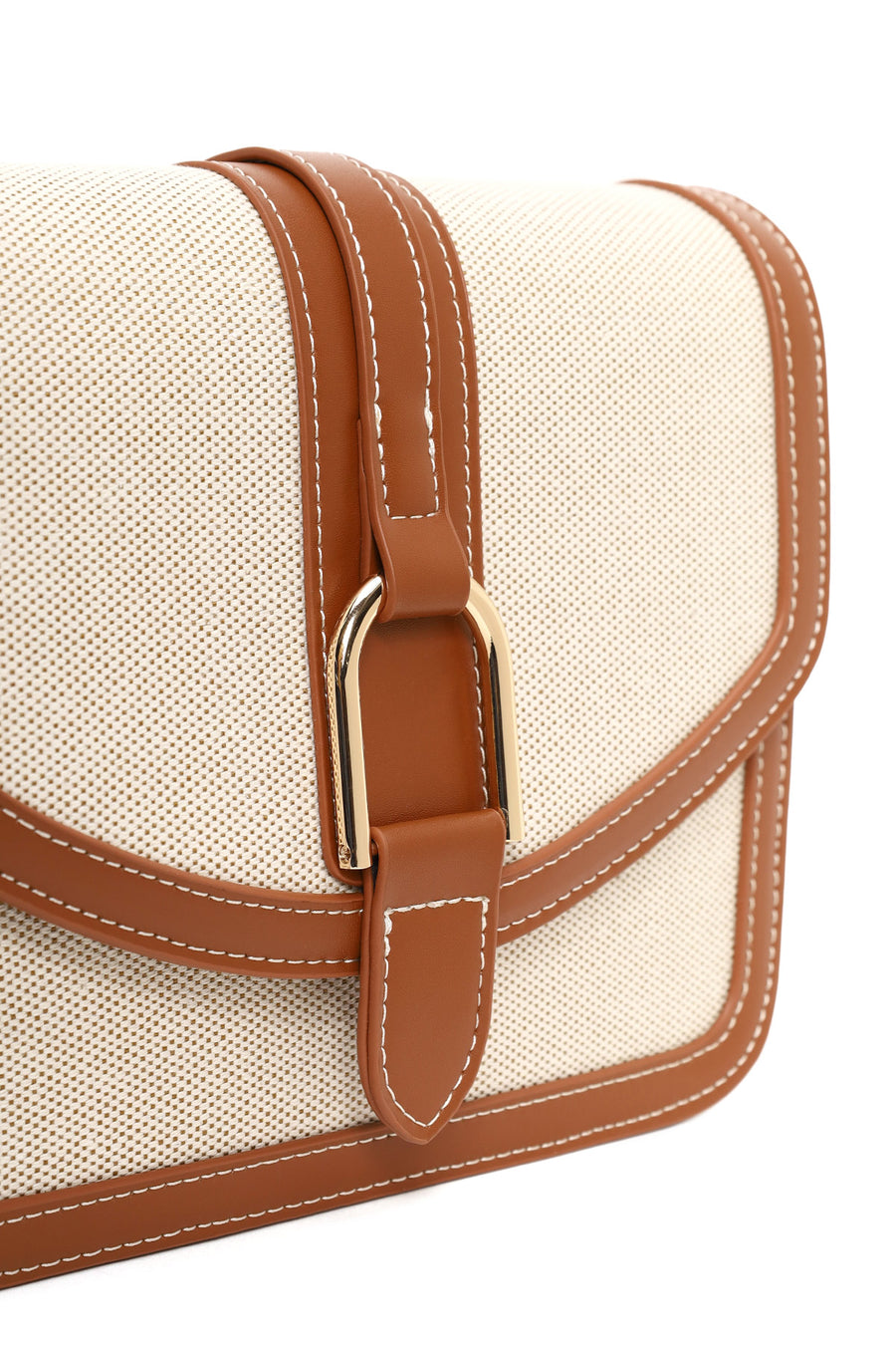 Woman Beige Long-Strap Crossbody Bag