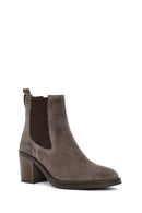 Women's Mink Heeled Suede Leather Cowboy Boots | Derimod