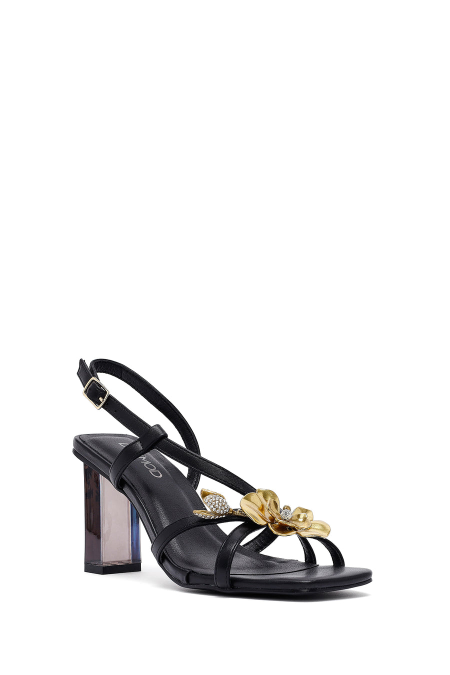 Woman Black Buckled Transparent Thick Heel Sandals