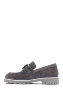 Women's Gray Suede Leather Buckle Loafer | Derimod