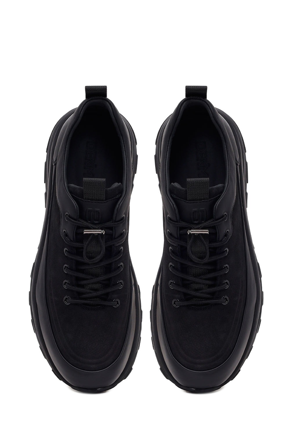 Erkek Siyah Bağcıklı Kalın Tabanlı Deri Casual Sneaker