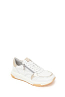 Woman White Lace-Up Zip Closure Thick-Soled Leather Sneaker | Derimod