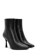 Women's Black Zippered Thin Heeled Leather Boots | Derimod