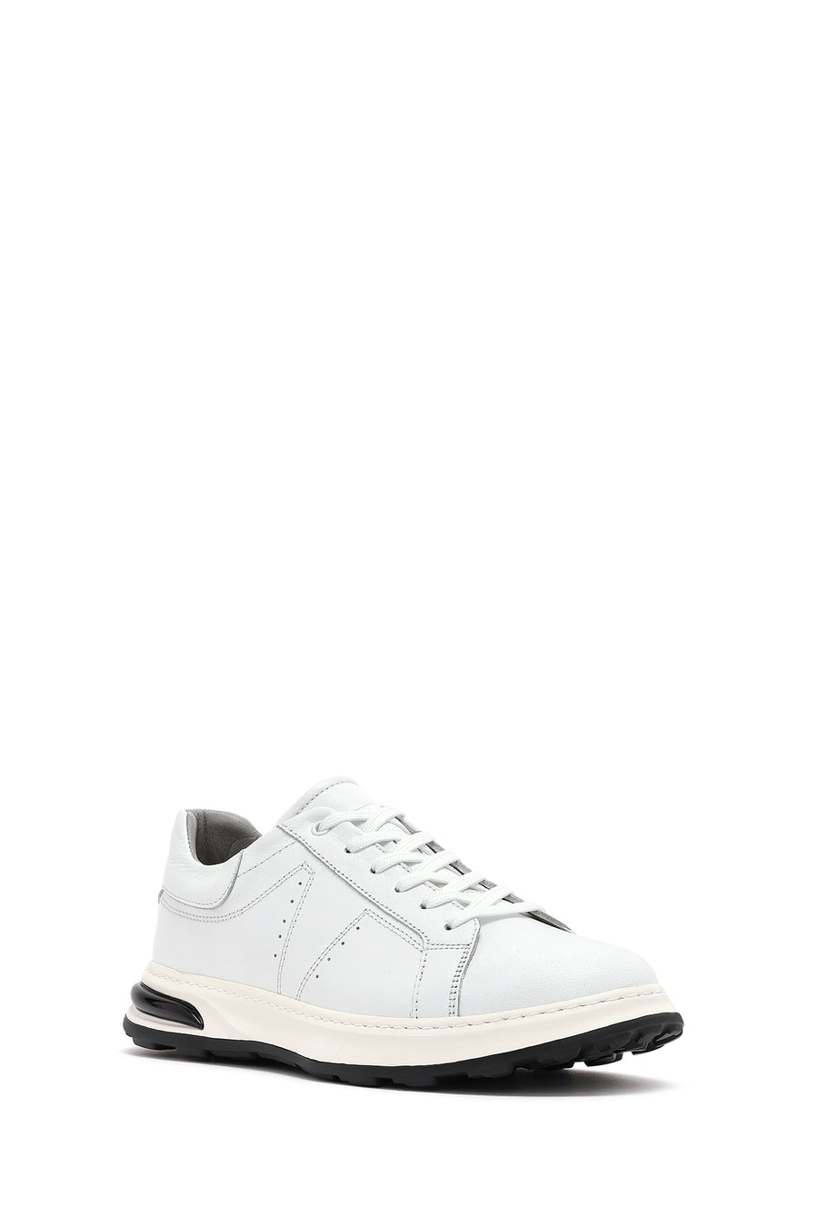 Men's White Lace-up Thick-Sole Leather Sneaker