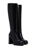 Women's Black Zippered High Heel Leather Boots | Derimod