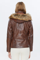 Vera Women's Brown Hooded Leather Coat | Derimod