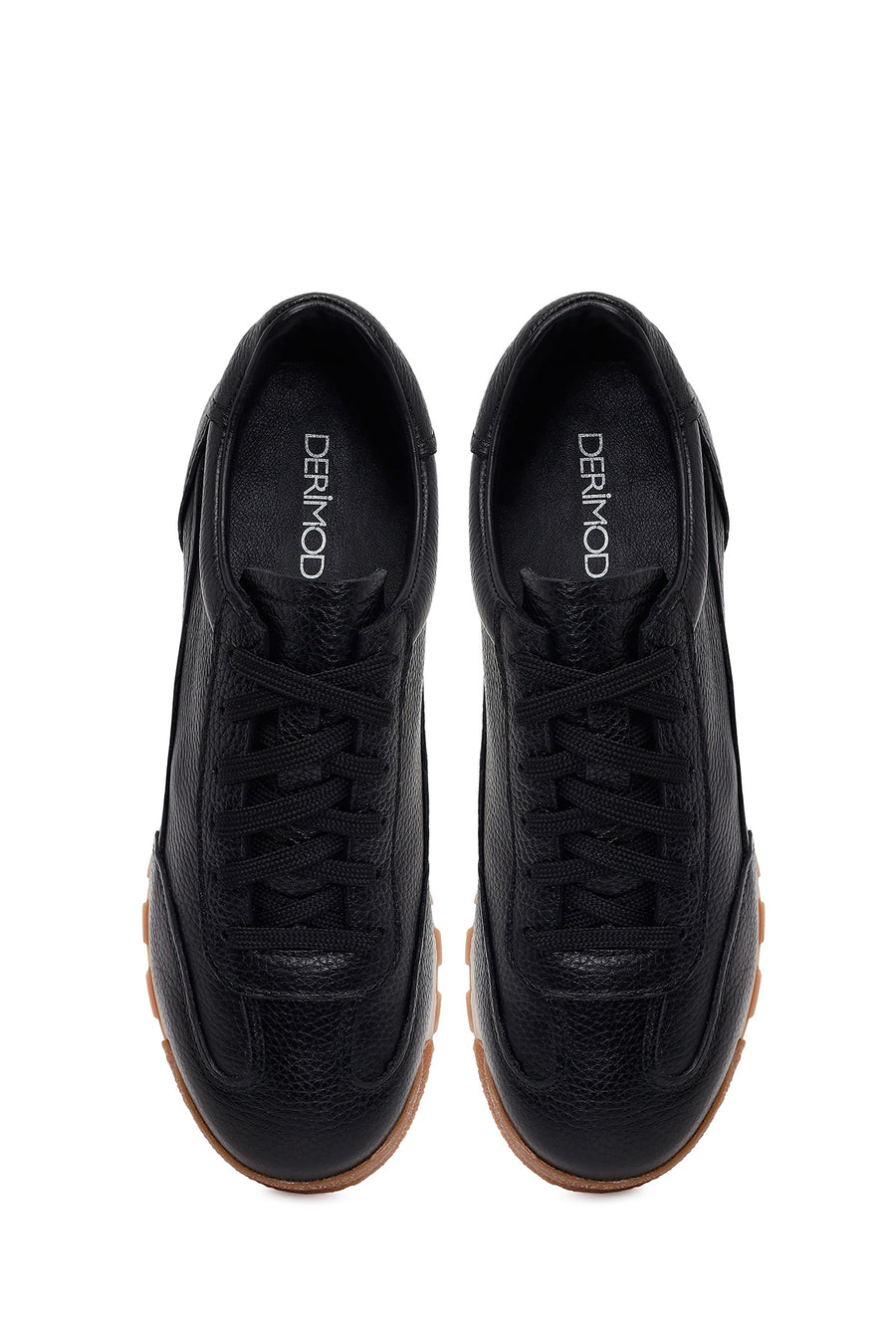 Erkek Siyah Bağcıklı Deri Sneaker