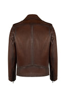 Carter Male Brown Double-breasted Collar Leather Jacket | Derimod