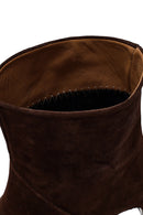 Women's Brown Chunky Heel Suede Leather Boots | Derimod