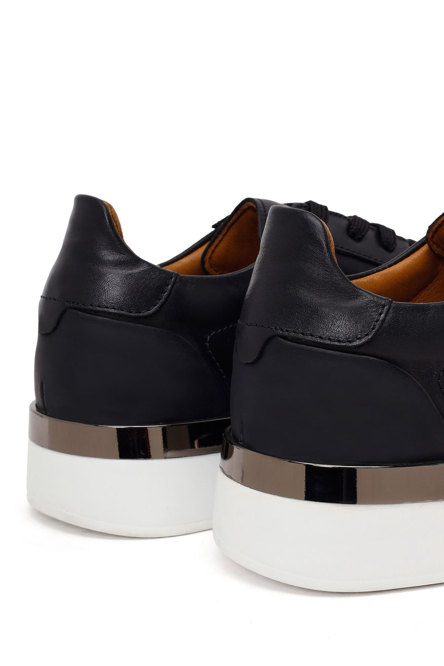 Erkek Siyah Bağcıklı Kalın Tabanlı Deri Sneaker