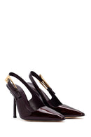 Women's Burgundy Buckled Slingback Heeled Patent Leather Shoes | Derimod