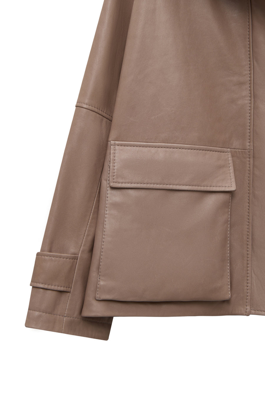 Fancy Women's Beige Round Neck Oversize Leather Jacket