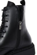 Women's Black Leather Zippered Boots Flat Boots | Derimod