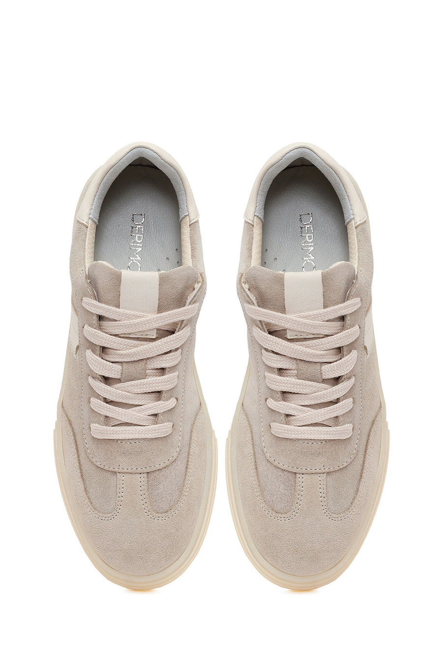 Woman Beige Lace-Up Suede Leather Sneakers