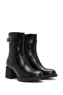 Women's Black Zippered Chunky Heel Boots | Derimod