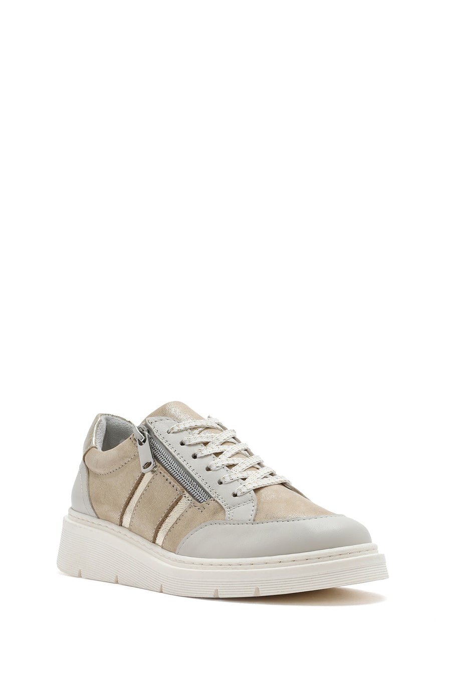 Women's Beige Lace-Up Thick-Soled Leather Casual Shoes