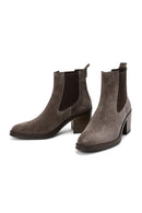 Women's Mink Heeled Suede Leather Cowboy Boots | Derimod